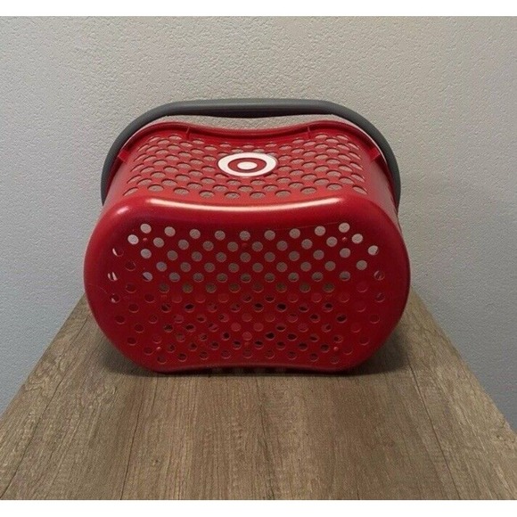 Target Full Size Large Basket W/ Gray Handle Red Bullseye Logo Shopping Storage